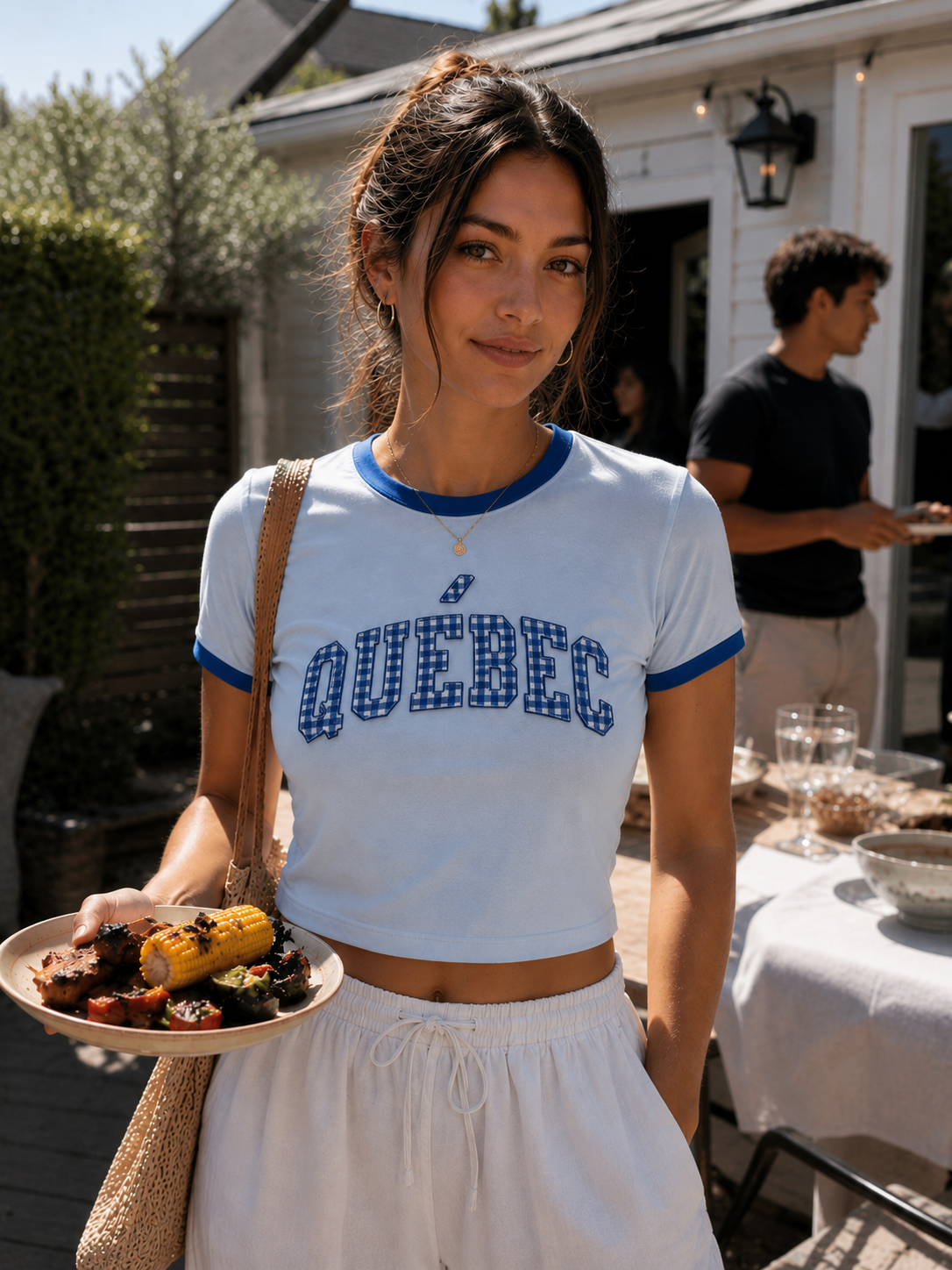 Quebec Embroidered Baby Tee - Powder Blue