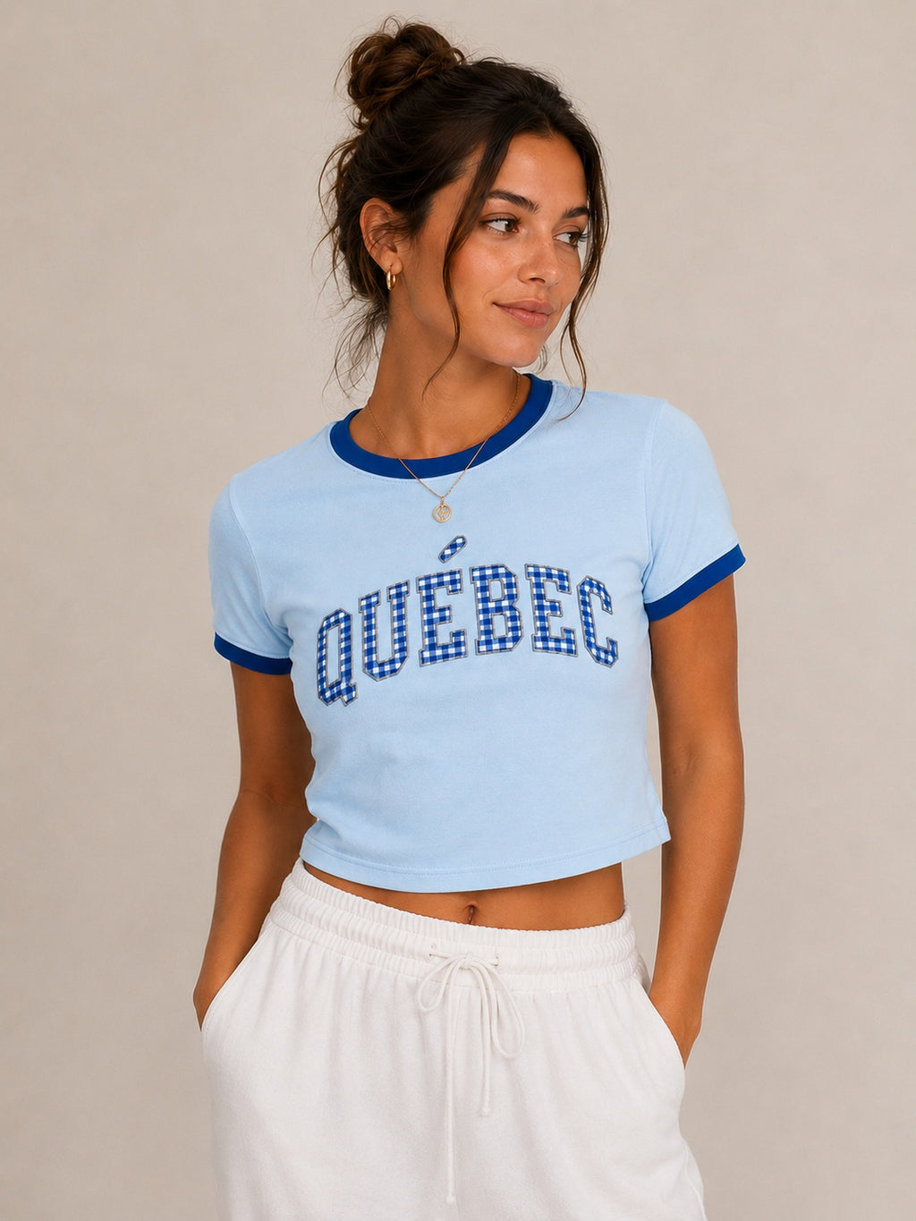 Quebec Embroidered Baby Tee - Powder Blue