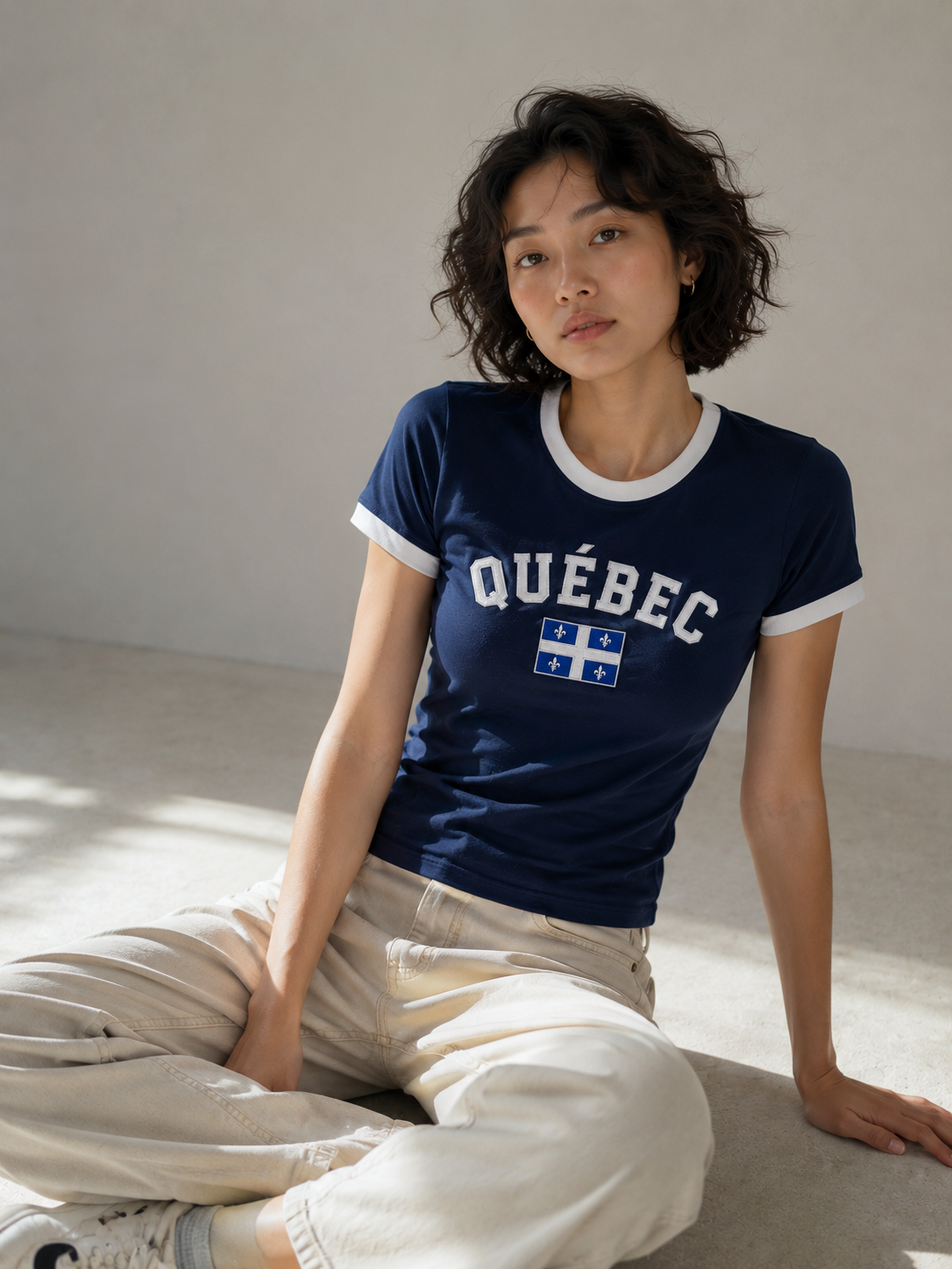 Vintage Quebec Baby Tee - Deep Navy