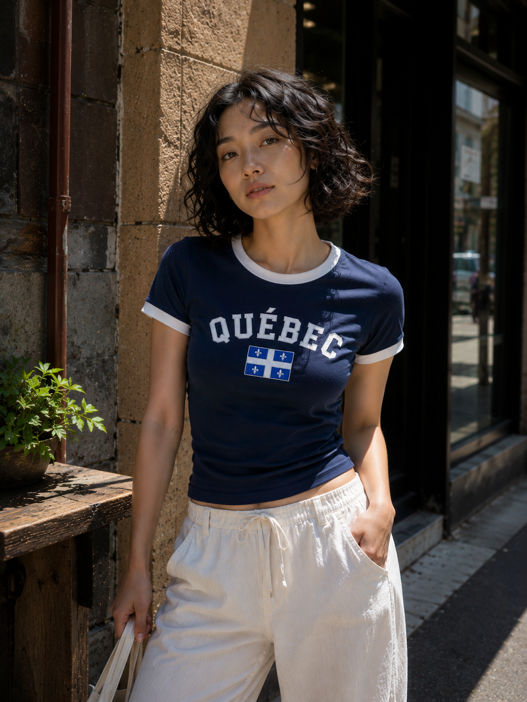 Vintage Quebec Baby Tee - Deep Navy