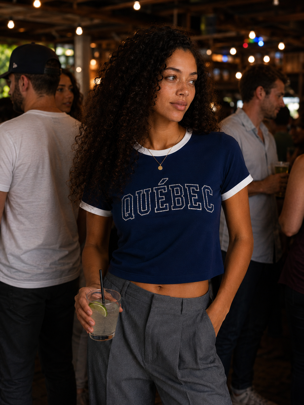Quebec Embroidered Baby Tee - Deep Navy